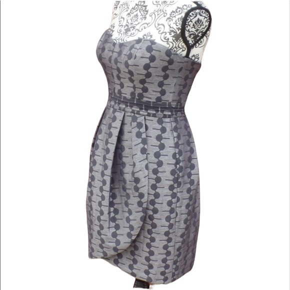 Max & Cleo Dress Medium Silver Gray Polka Dot Party Strapless Tulip New - Picture 2 of 5